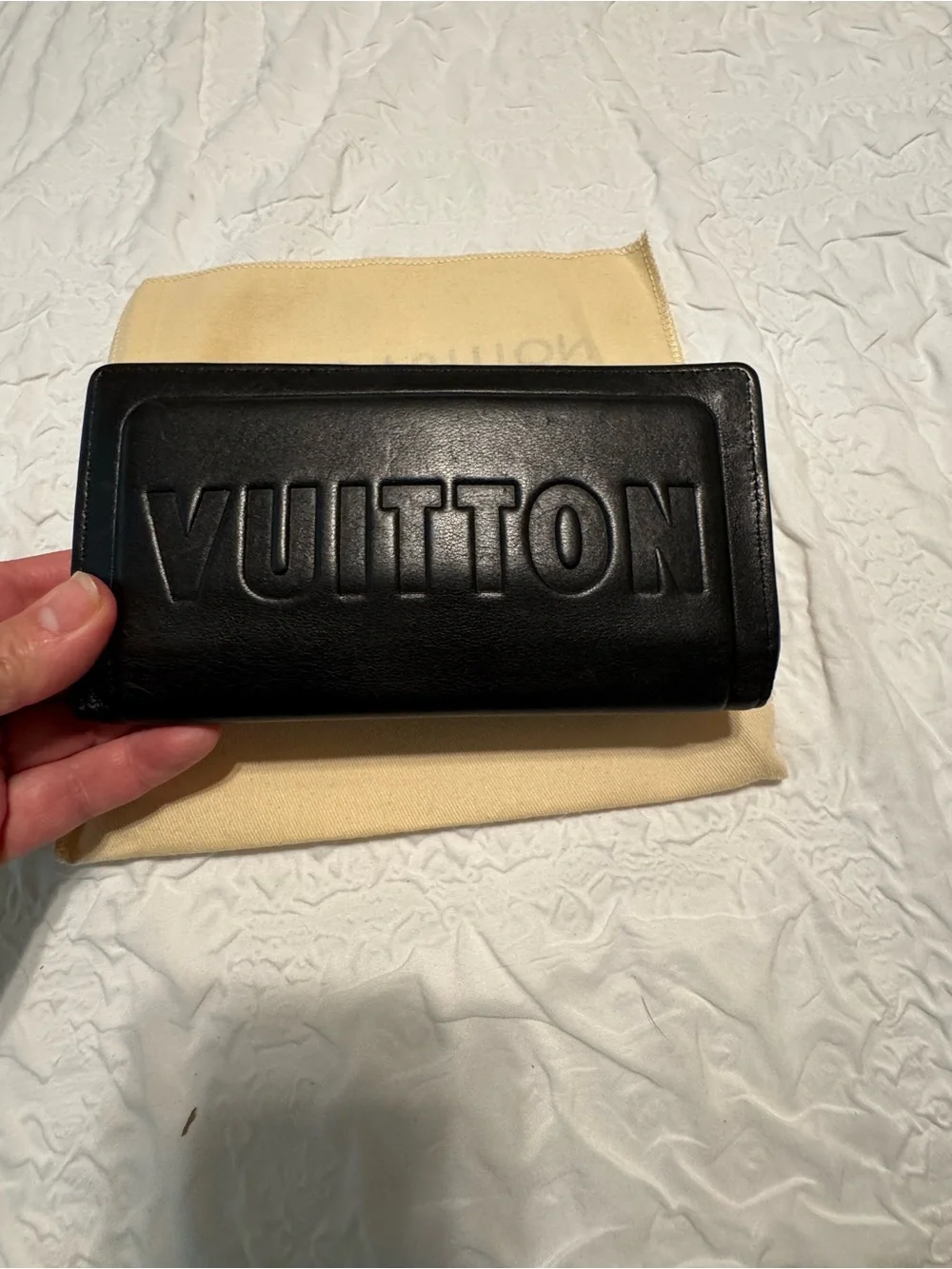 Louis Vuitton Black Embossed 'LOUIS' Leather Long Wallet